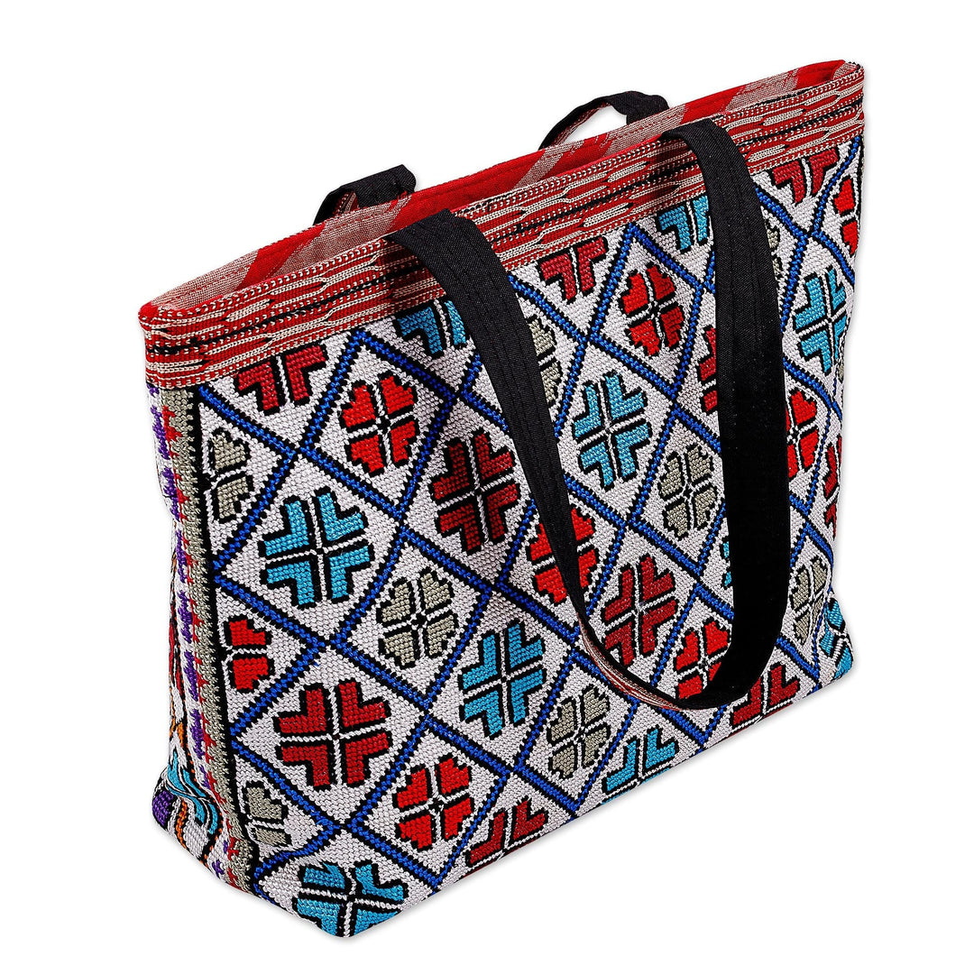 Classic Floral Patterned Iroki Embroidered Tote Bag - Mosaic Life