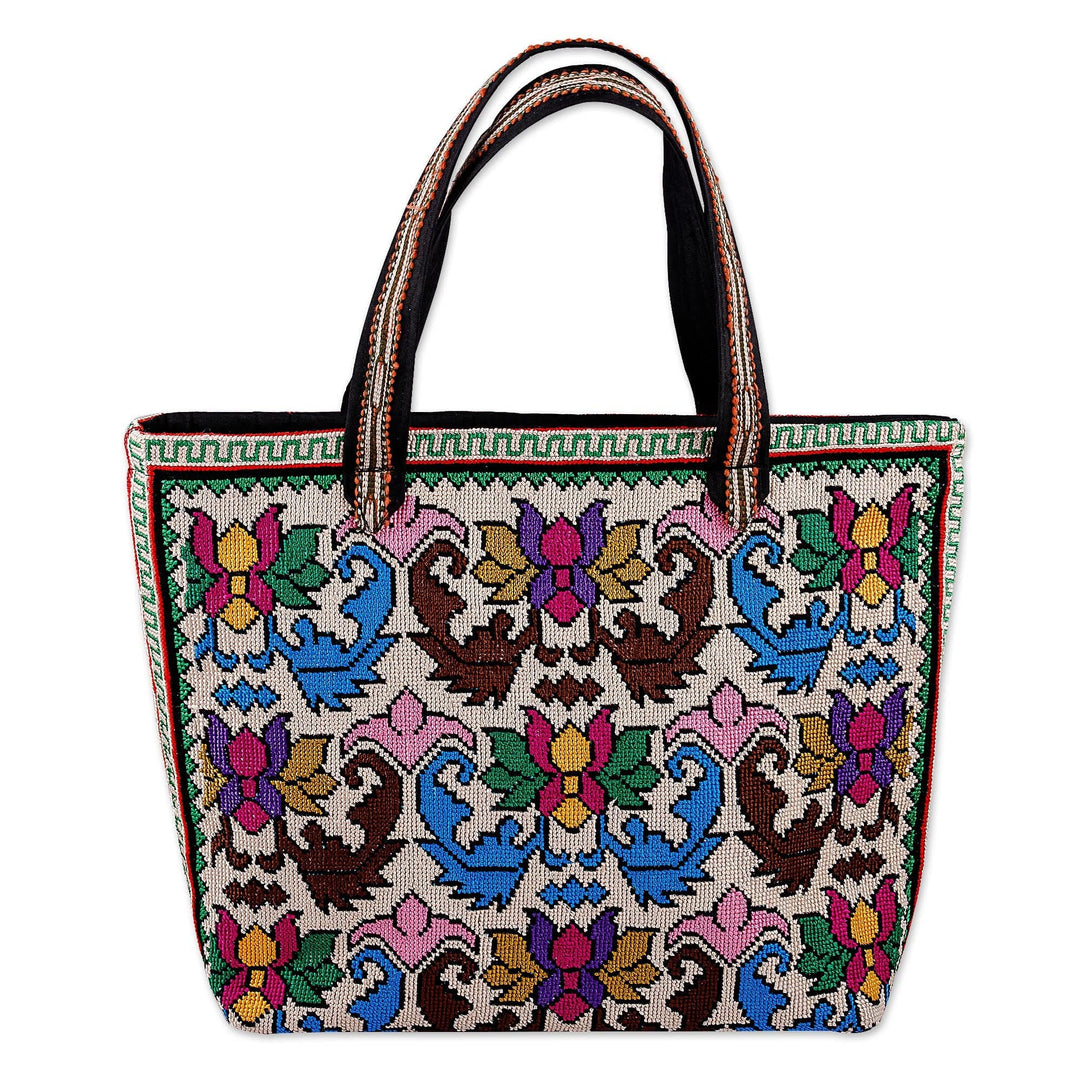 Floral and Leafy Patterned Iroki Embroidered Tote Bag - Classic Everyday
