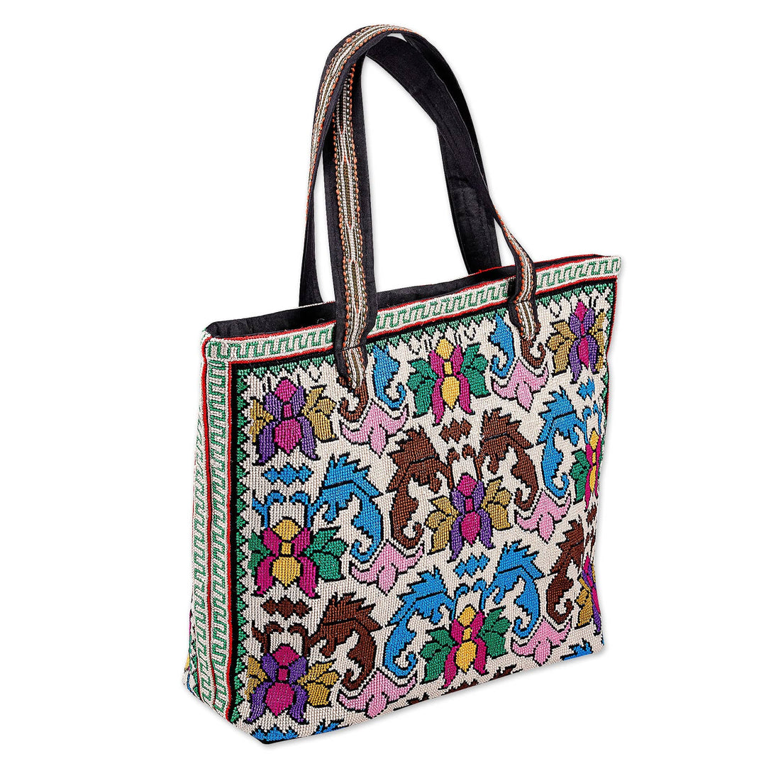 Floral and Leafy Patterned Iroki Embroidered Tote Bag - Classic Everyday