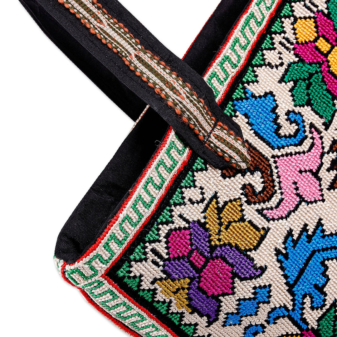 Floral and Leafy Patterned Iroki Embroidered Tote Bag - Classic Everyday