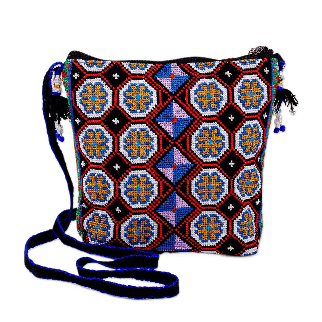 Floral Mosaic-Patterned Black and Yellow Embroidered Sling - Eden Mosaic in Yellow