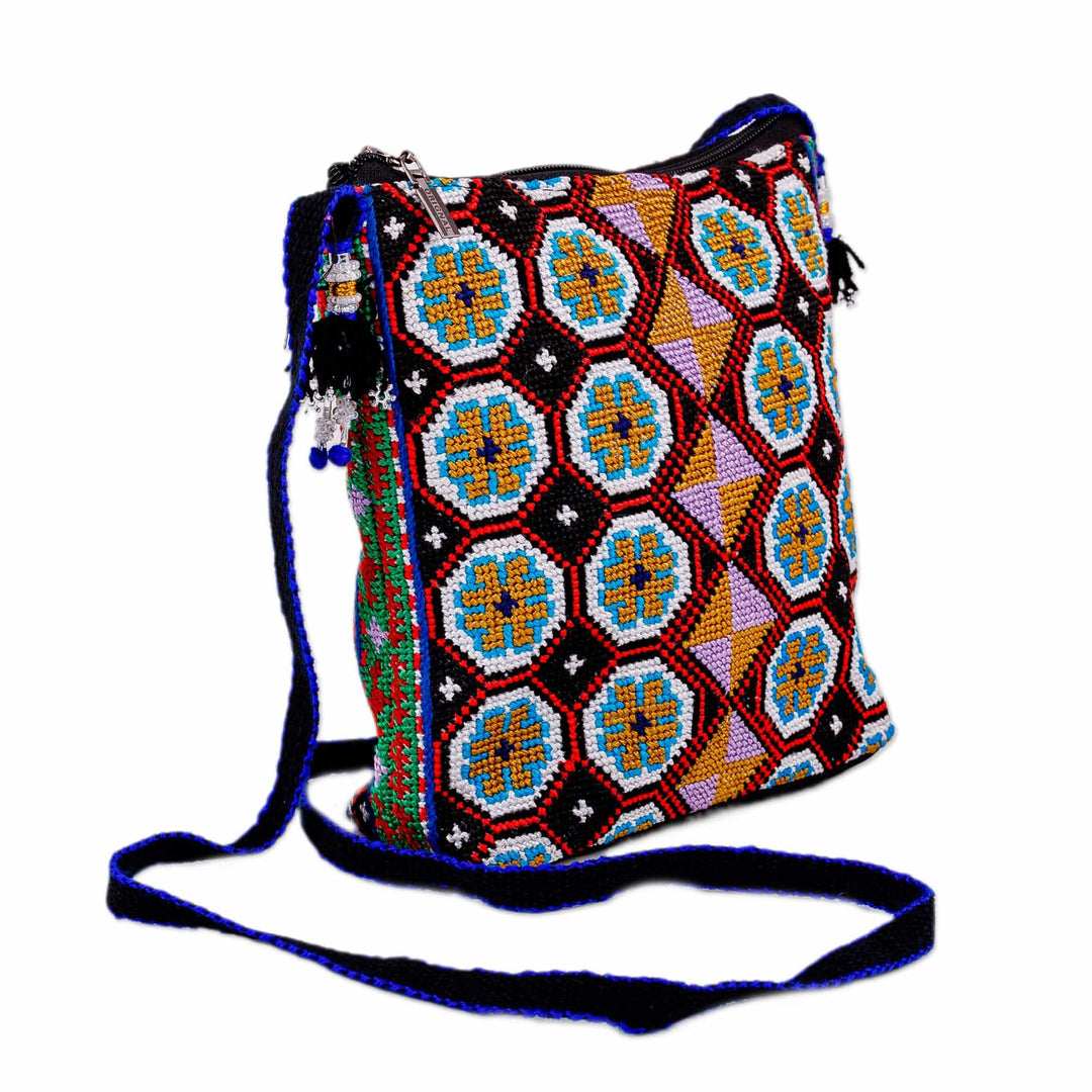 Floral Mosaic-Patterned Black and Yellow Embroidered Sling - Eden Mosaic in Yellow