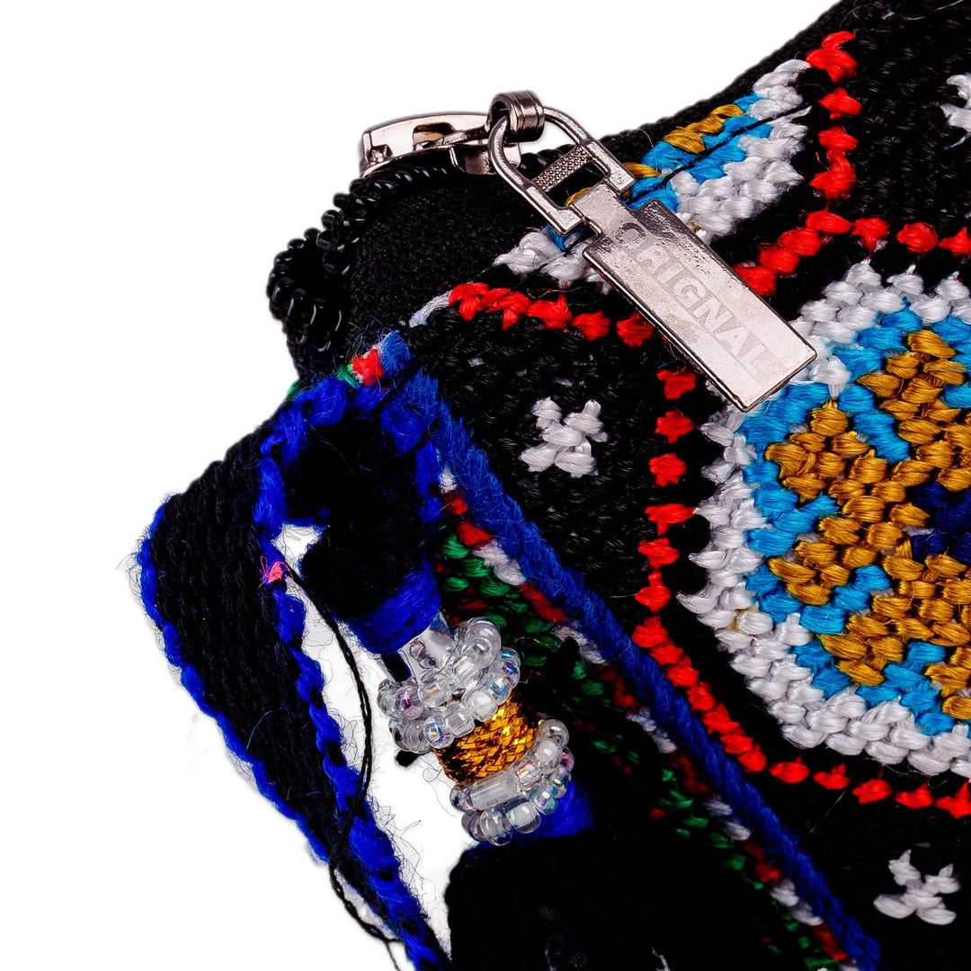 Floral Mosaic-Patterned Black and Yellow Embroidered Sling - Eden Mosaic in Yellow