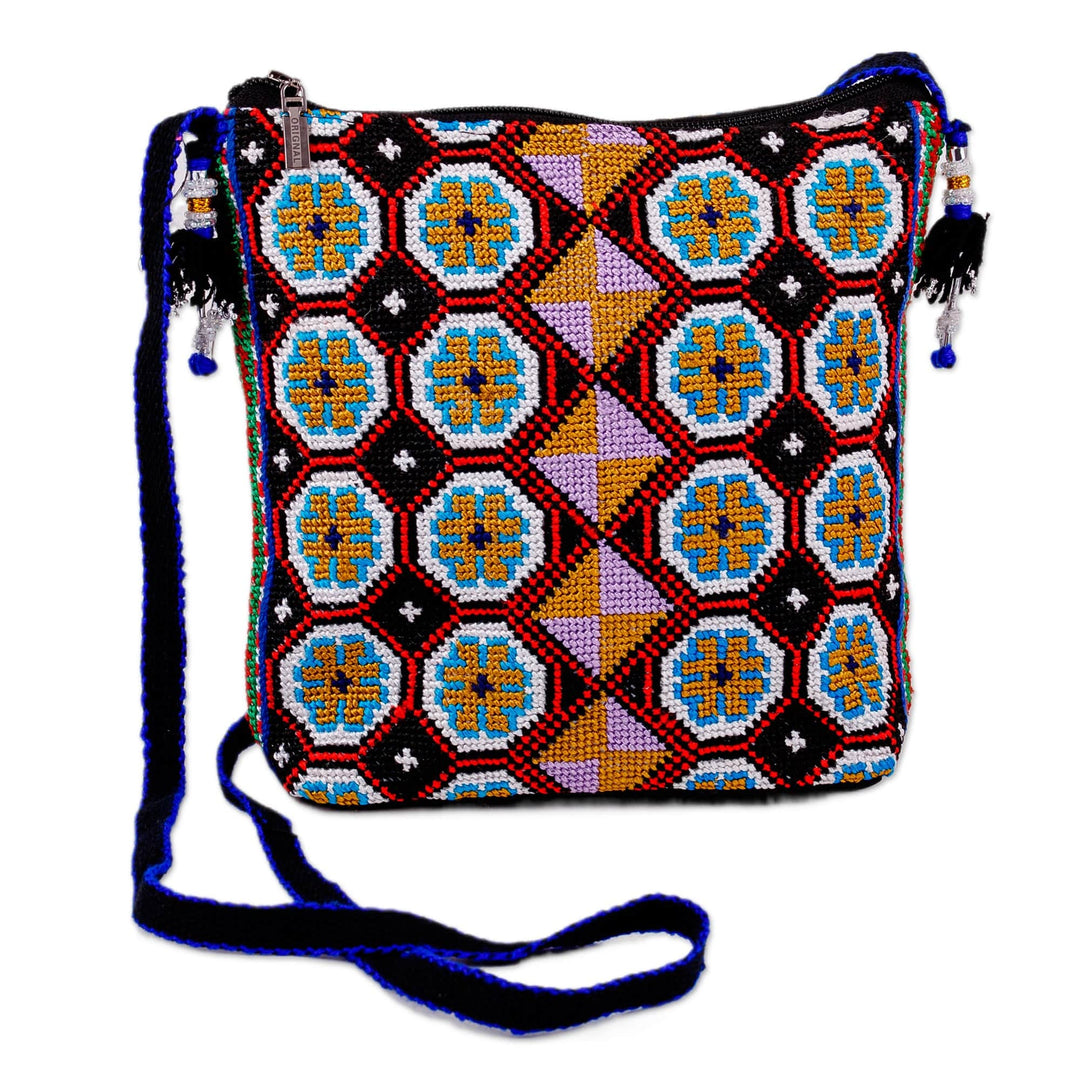 Floral Mosaic-Patterned Black and Yellow Embroidered Sling - Eden Mosaic in Yellow
