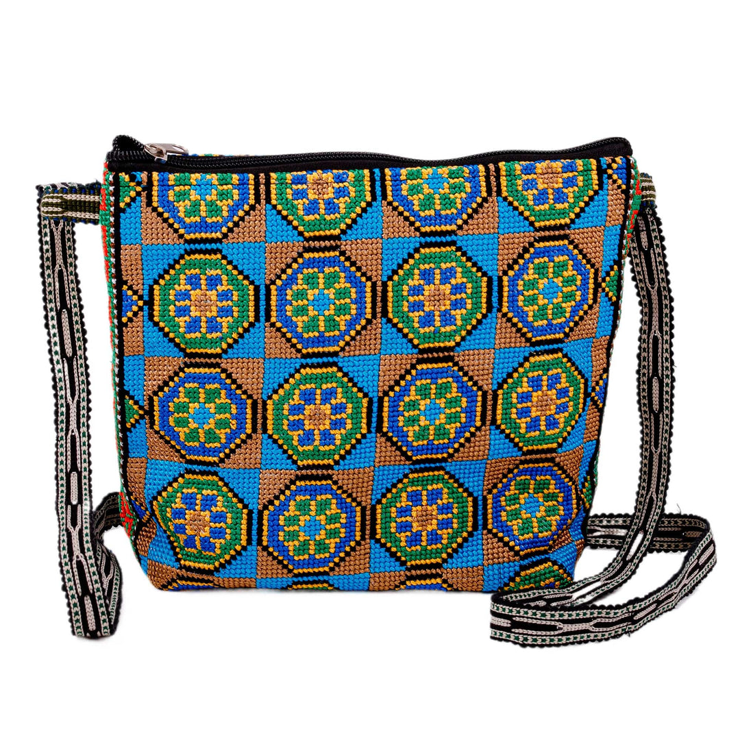 Floral Mosaic-Patterned Green and Yellow Embroidered Sling - Eden Mosaic in Green