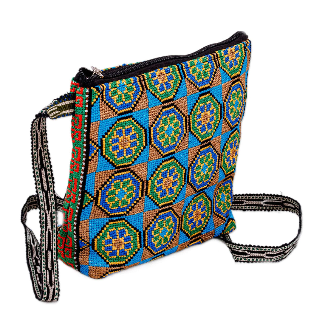 Floral Mosaic-Patterned Green and Yellow Embroidered Sling - Eden Mosaic in Green