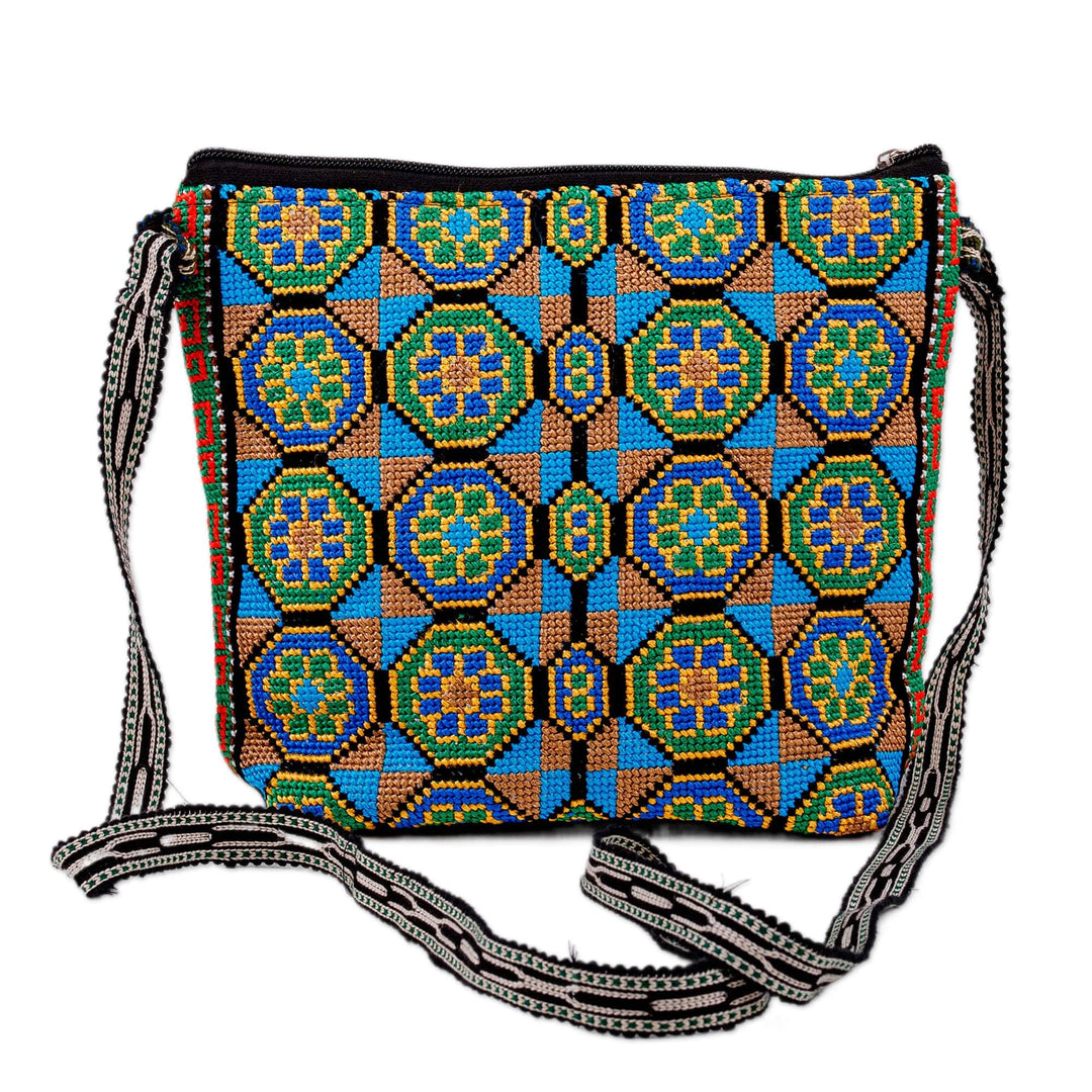 Floral Mosaic-Patterned Green and Yellow Embroidered Sling - Eden Mosaic in Green