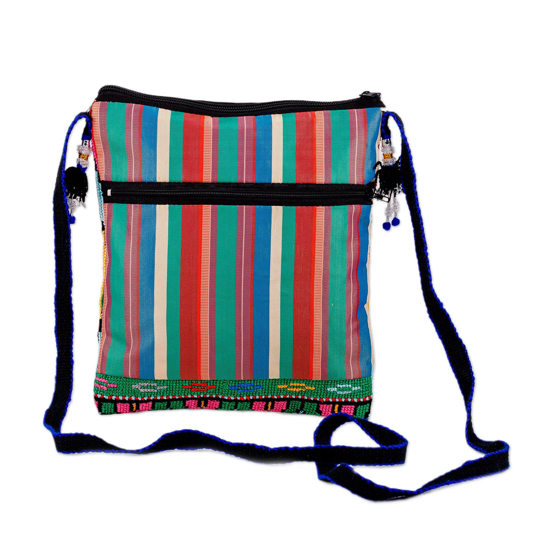 Geometric-Patterned Colorful Iroki Embroidered Sling Bag - Sweet Frequencies