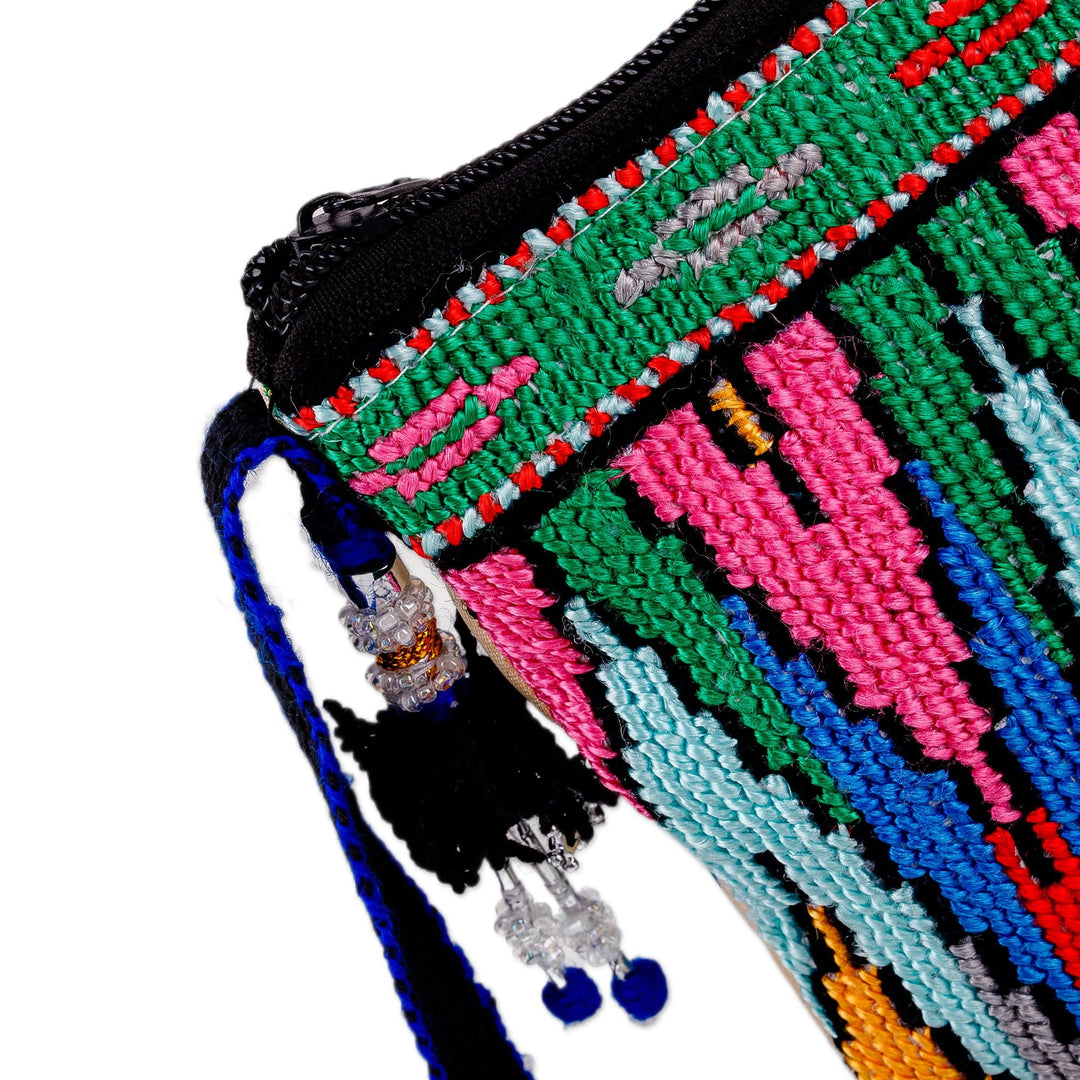Geometric-Patterned Colorful Iroki Embroidered Sling Bag - Sweet Frequencies