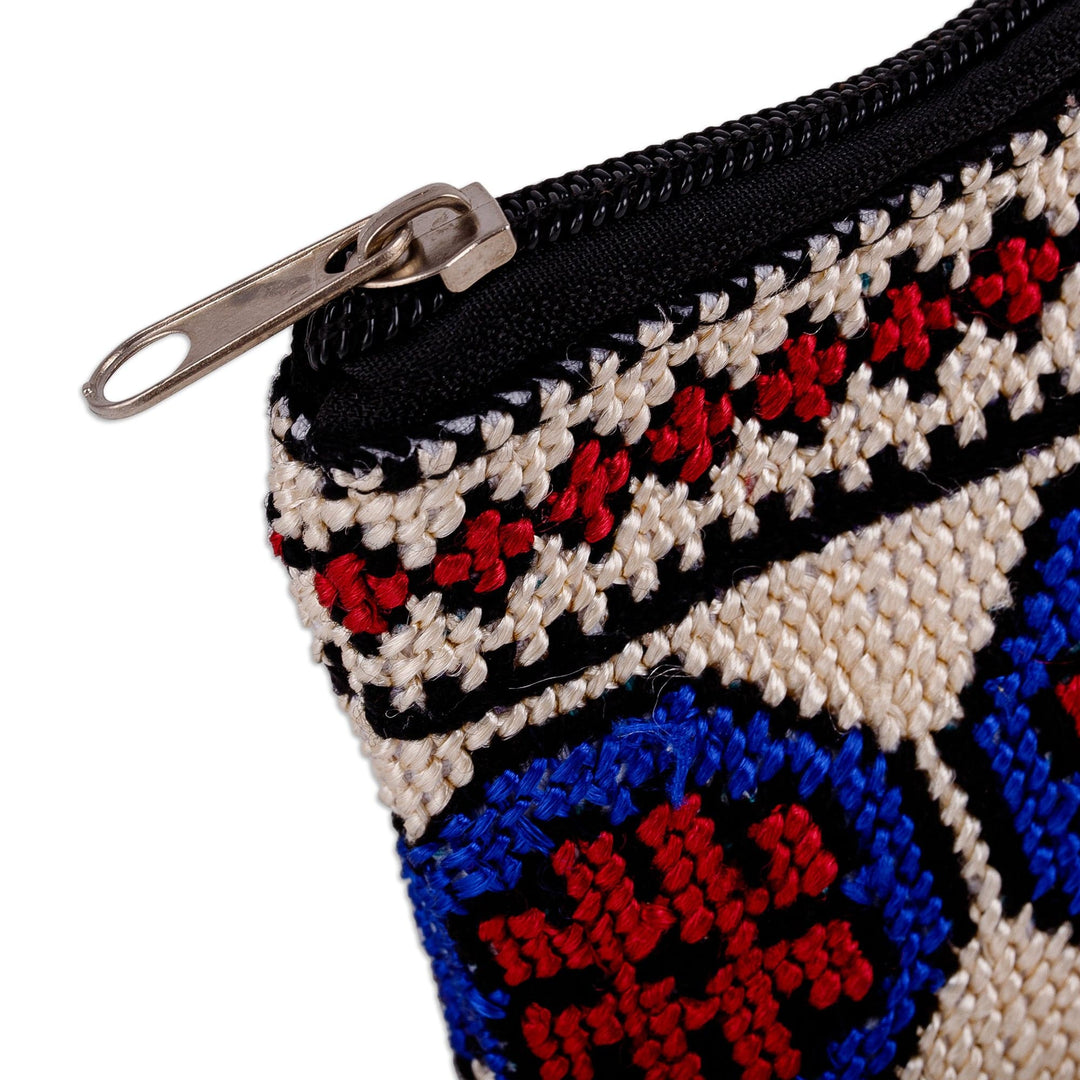 Embroidered Floral Patterned Blue and Red Cosmetic Bag - Pretty Flowers