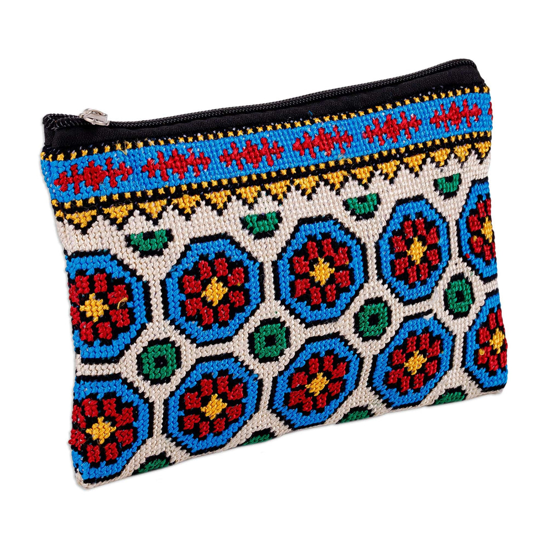 Floral Patterned Embroidered Cosmetic Bag in Bright Hues - Arcadia in Heaven