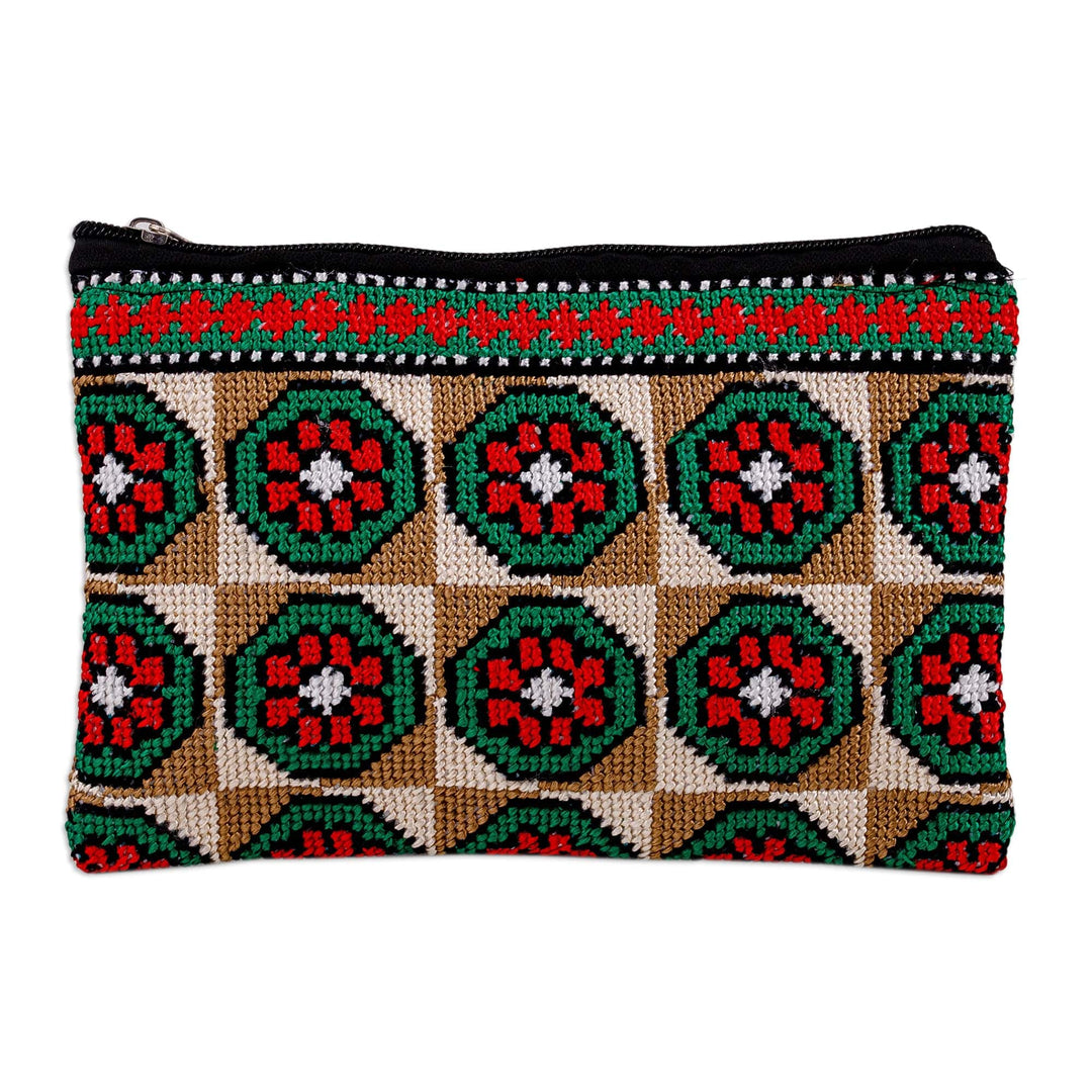 Floral Patterned Embroidered Cosmetic Bag in Earthy Hues - Arcadia in Earth