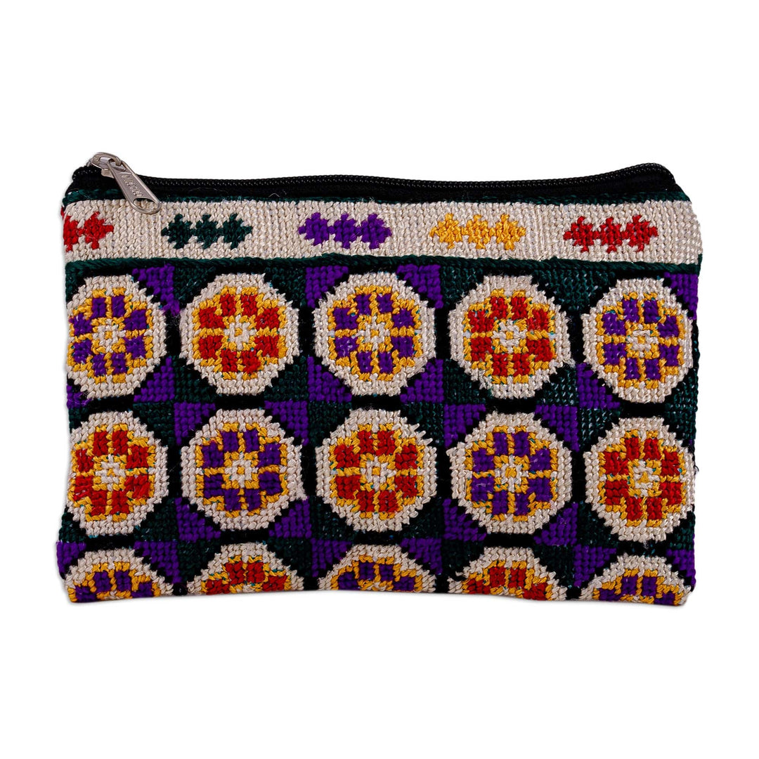 Floral Patterned Embroidered Cosmetic Bag in Purple Hues - Arcadia in Dreams