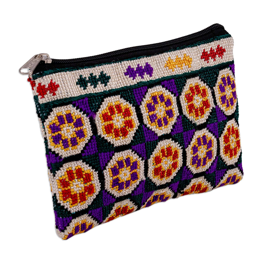 Floral Patterned Embroidered Cosmetic Bag in Purple Hues - Arcadia in Dreams