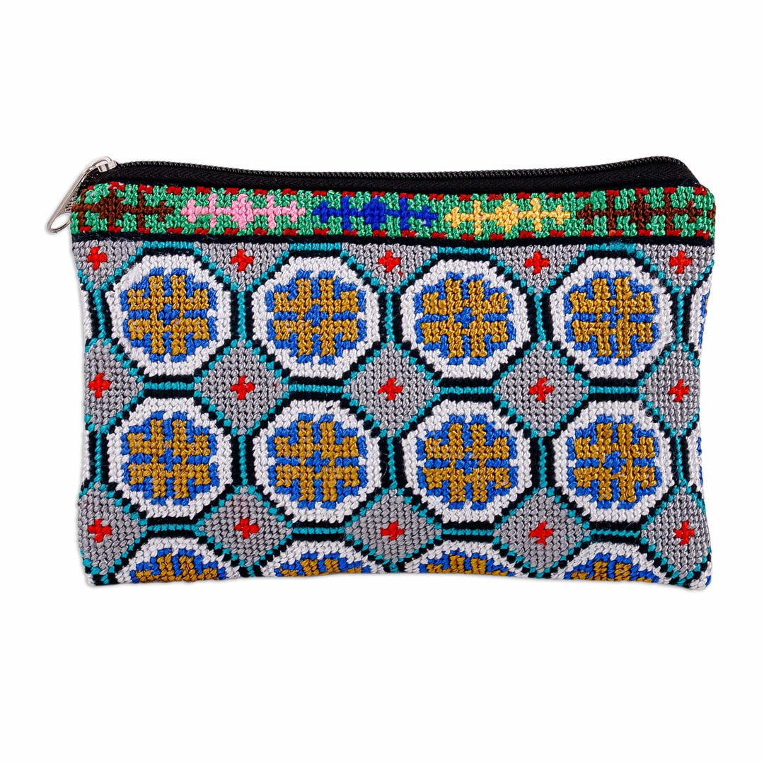 Embroidered Floral Patterned Cosmetic Bag in Grey Base Hue - Misty Flowers