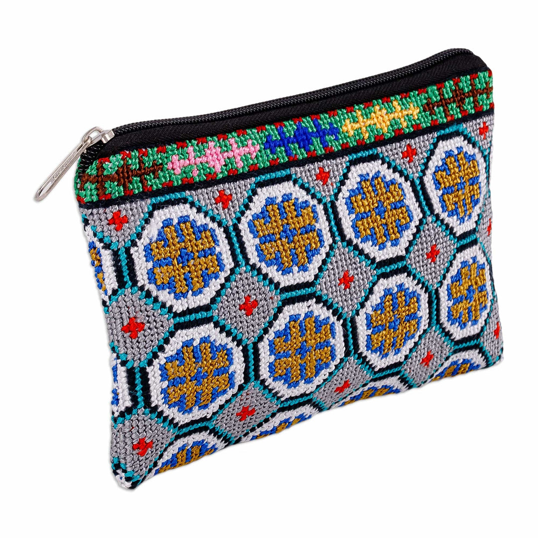 Embroidered Floral Patterned Cosmetic Bag in Grey Base Hue - Misty Flowers