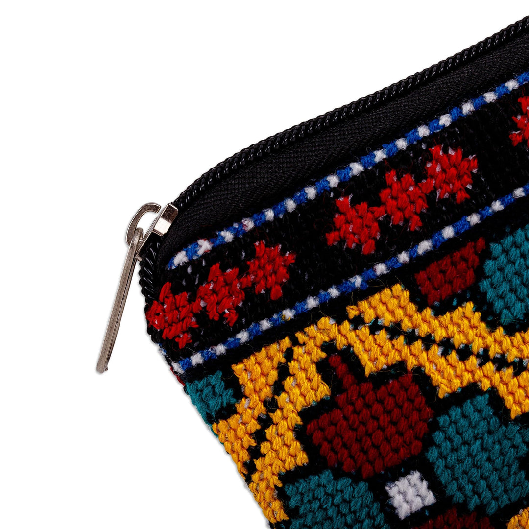 Floral Mosaic-Patterned Embroidered Cosmetic Bag in Yellow - Mosaic Bouquet in Yellow