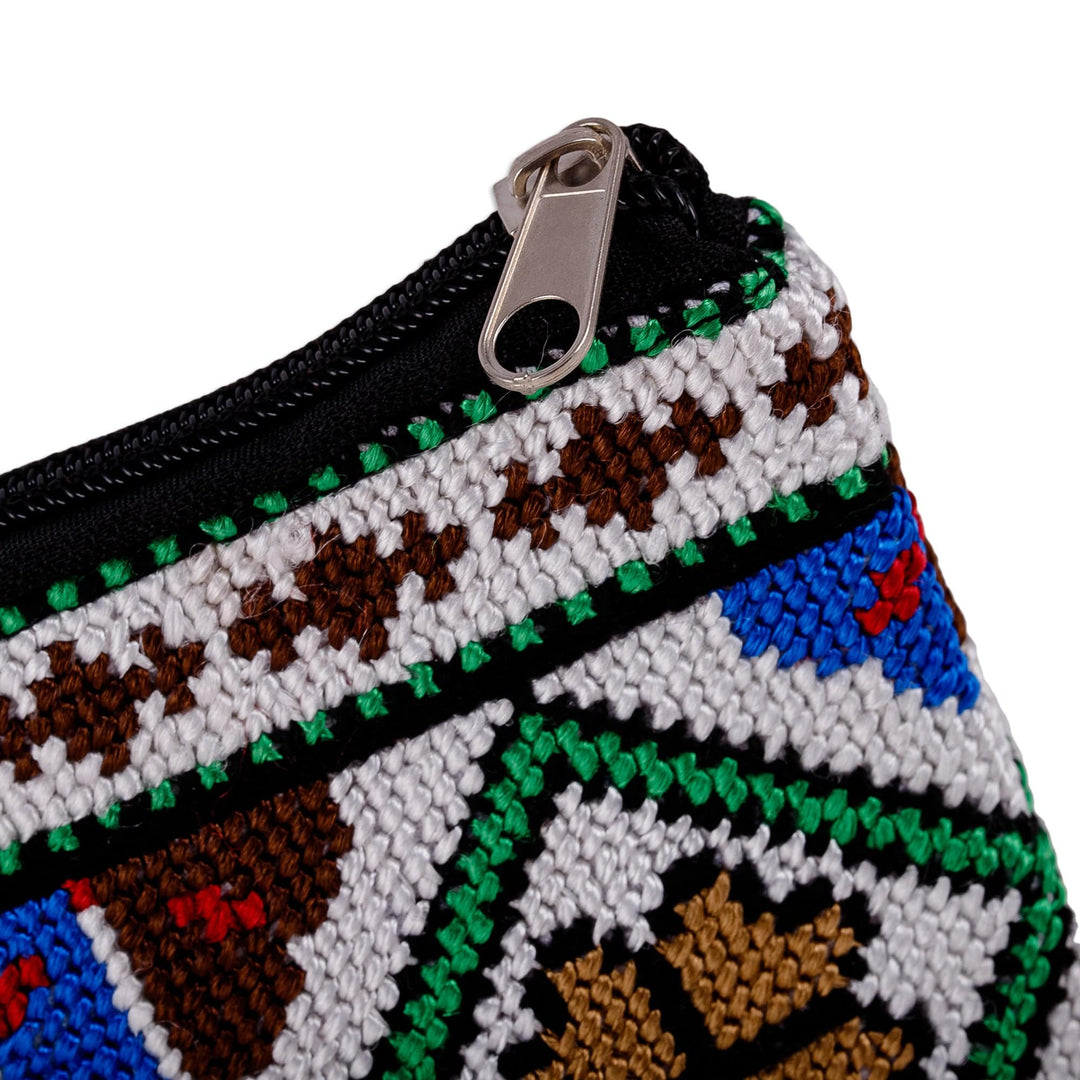 Embroidered Floral and Geometric Patterned Cosmetic Bag - Unique Flowers