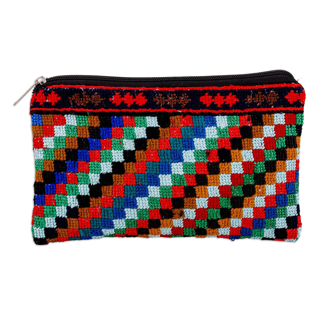 Colorful Geometric Patterned Iroki Embroidered Cosmetic Bag - Mini Squares