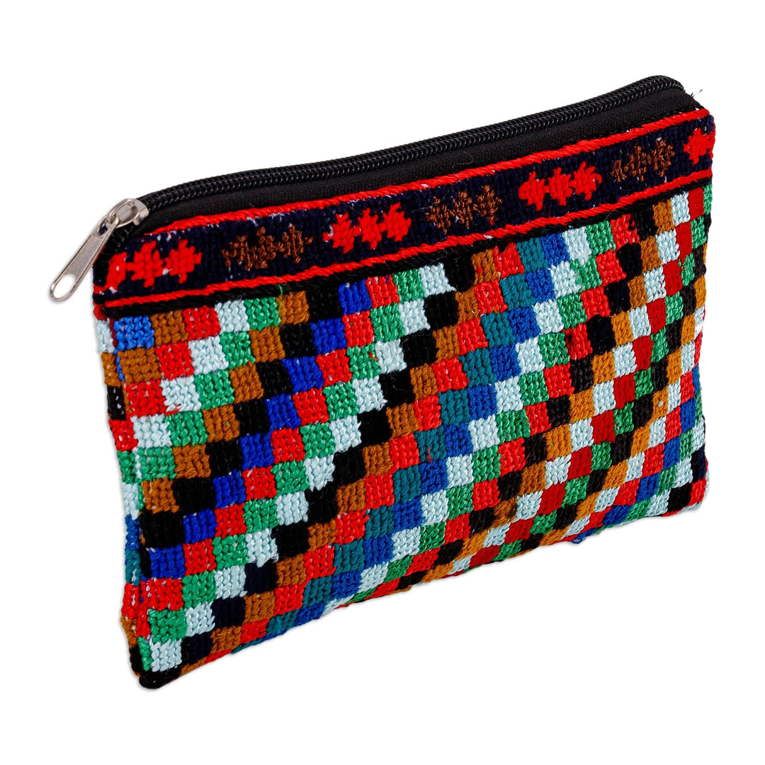 Colorful Geometric Patterned Iroki Embroidered Cosmetic Bag - Mini Squares