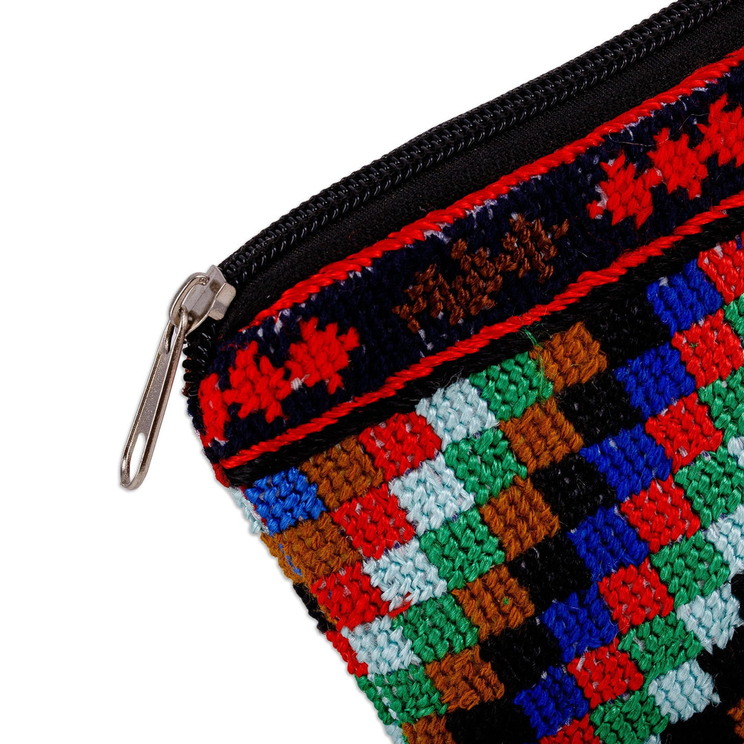 Colorful Geometric Patterned Iroki Embroidered Cosmetic Bag - Mini Squares