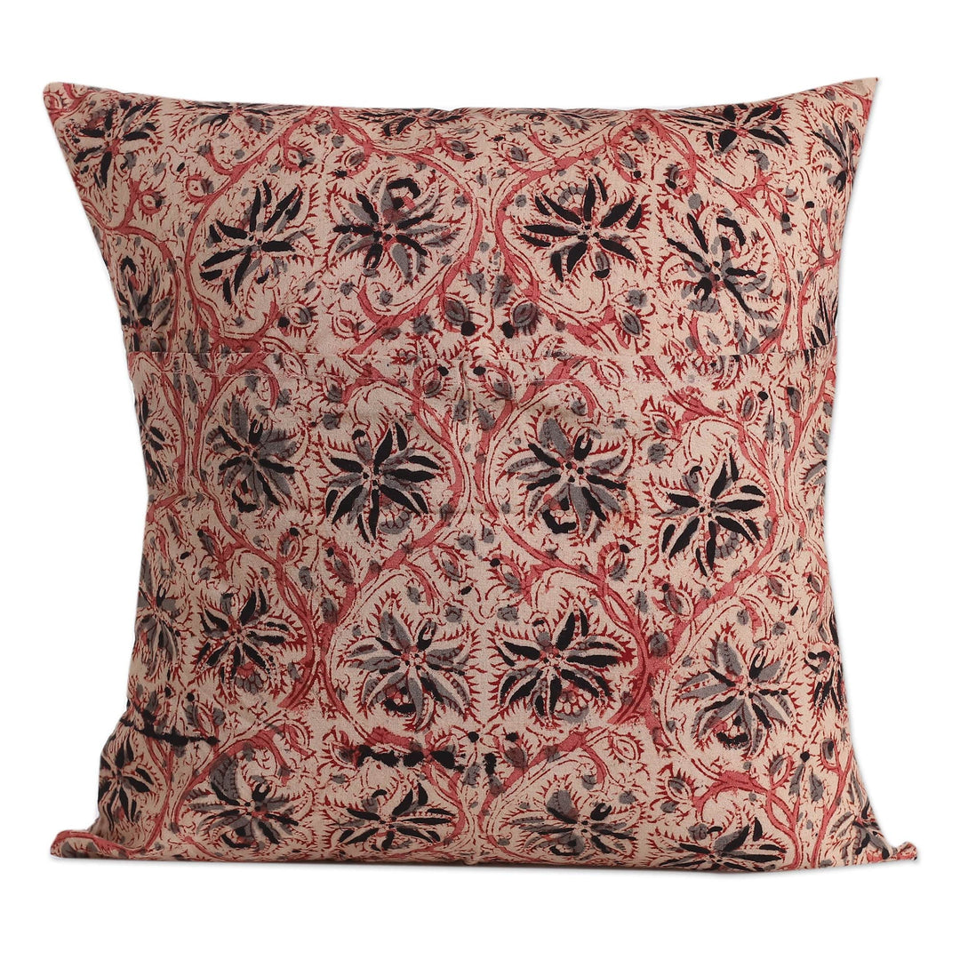 2 Ivory Kalamkari Applique Cotton Cushion Covers from India - Ivory Garden