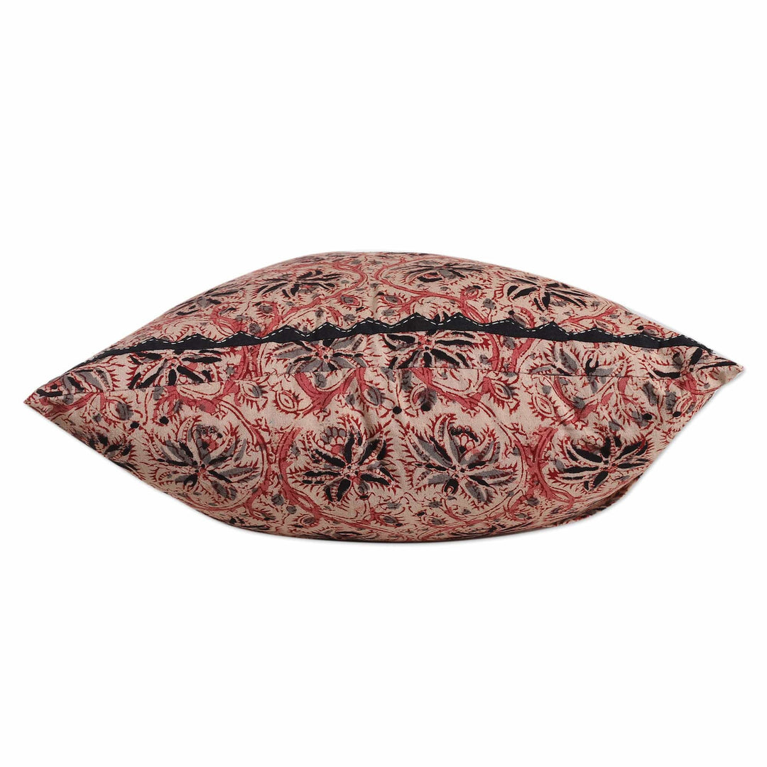 2 Ivory Kalamkari Applique Cotton Cushion Covers from India - Ivory Garden