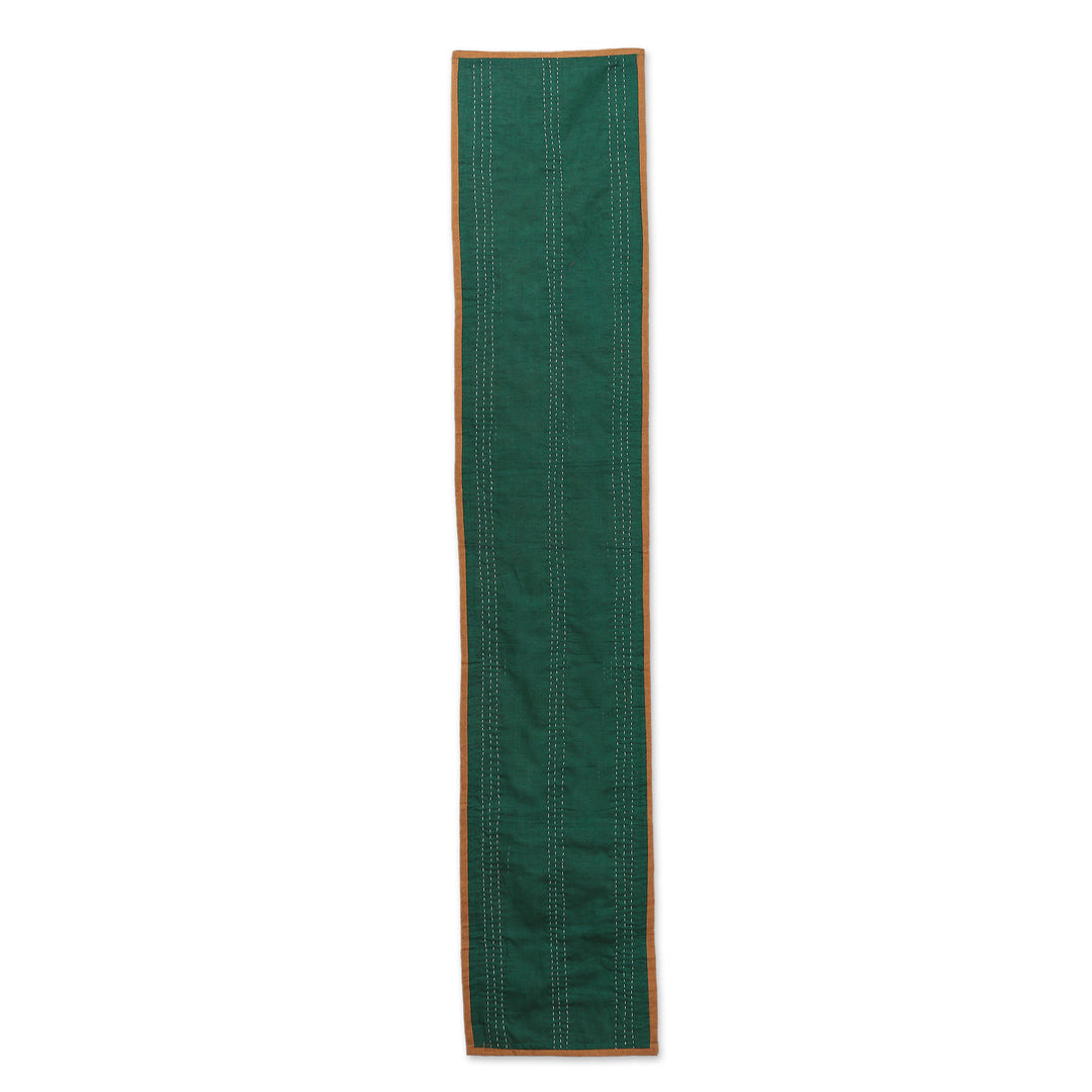 Reversible Cotton Table Runner in Emerald and Multicolor - Ikat Glam