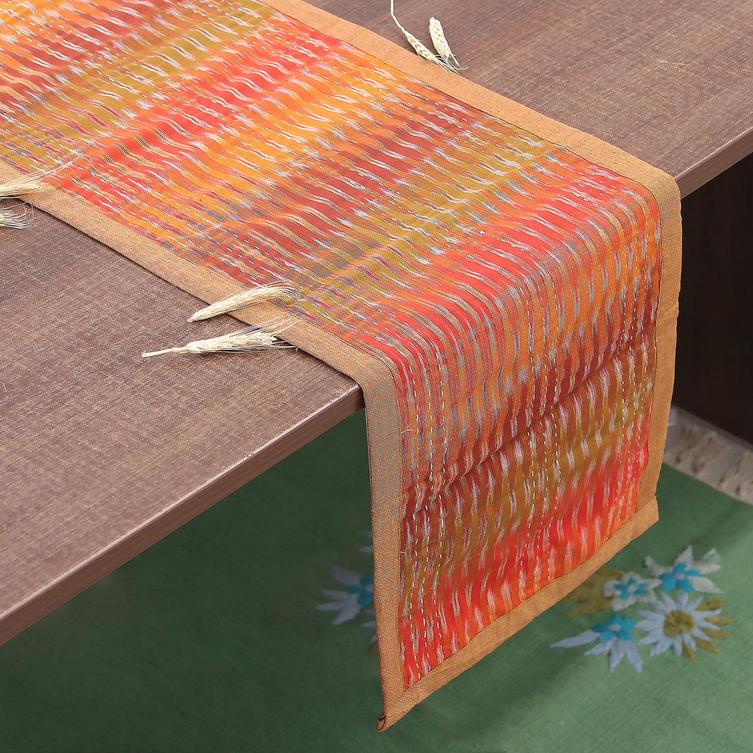 Reversible Cotton Table Runner in Emerald and Multicolor - Ikat Glam