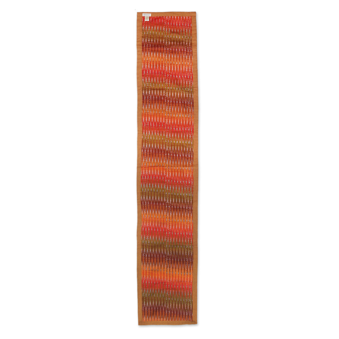 Reversible Cotton Table Runner in Emerald and Multicolor - Ikat Glam