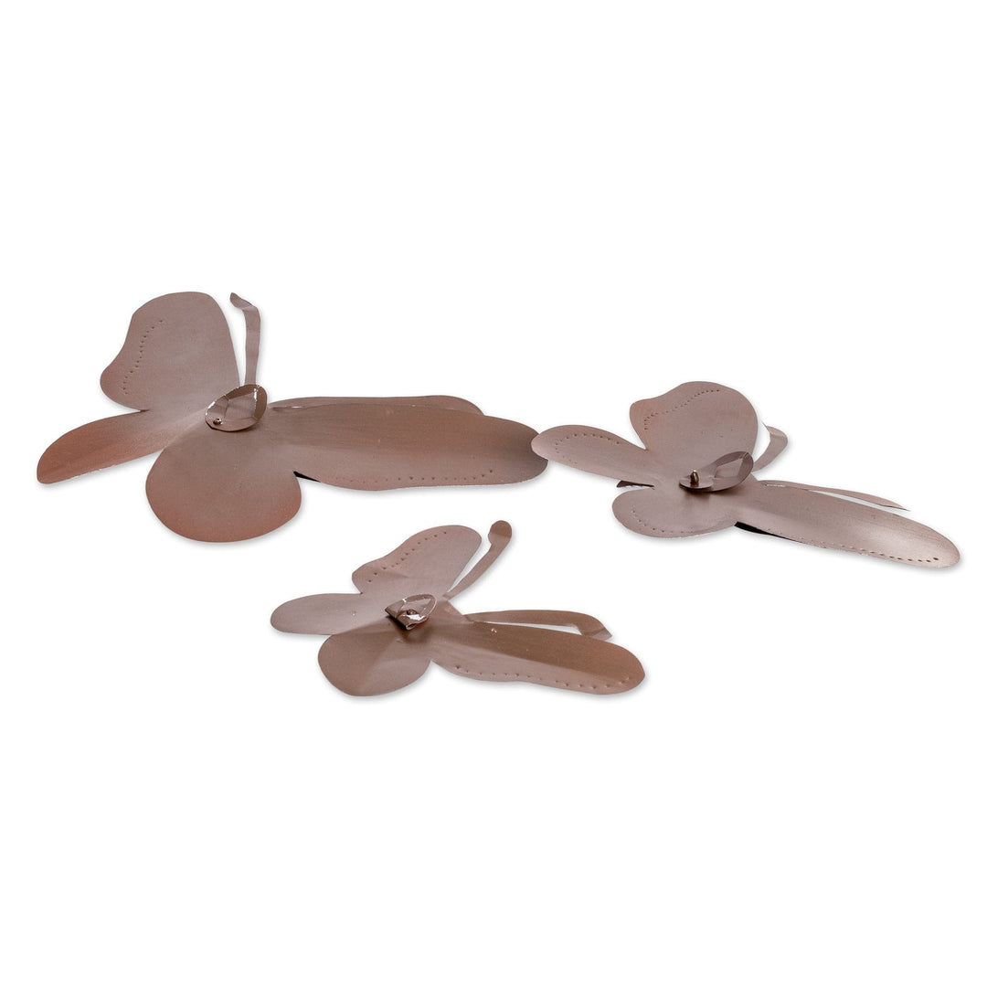 Set of 3 Hand-Painted Blue Butterfly-Shaped Steel Wall Art - Back to Heaven