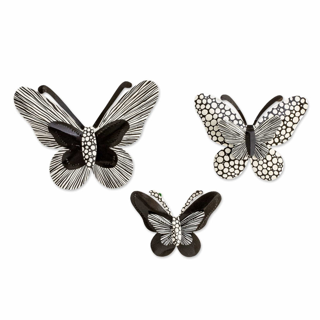 Set of 3 Hand-Painted Black Butterfly-Shaped Steel Wall Art - Back to Midnight