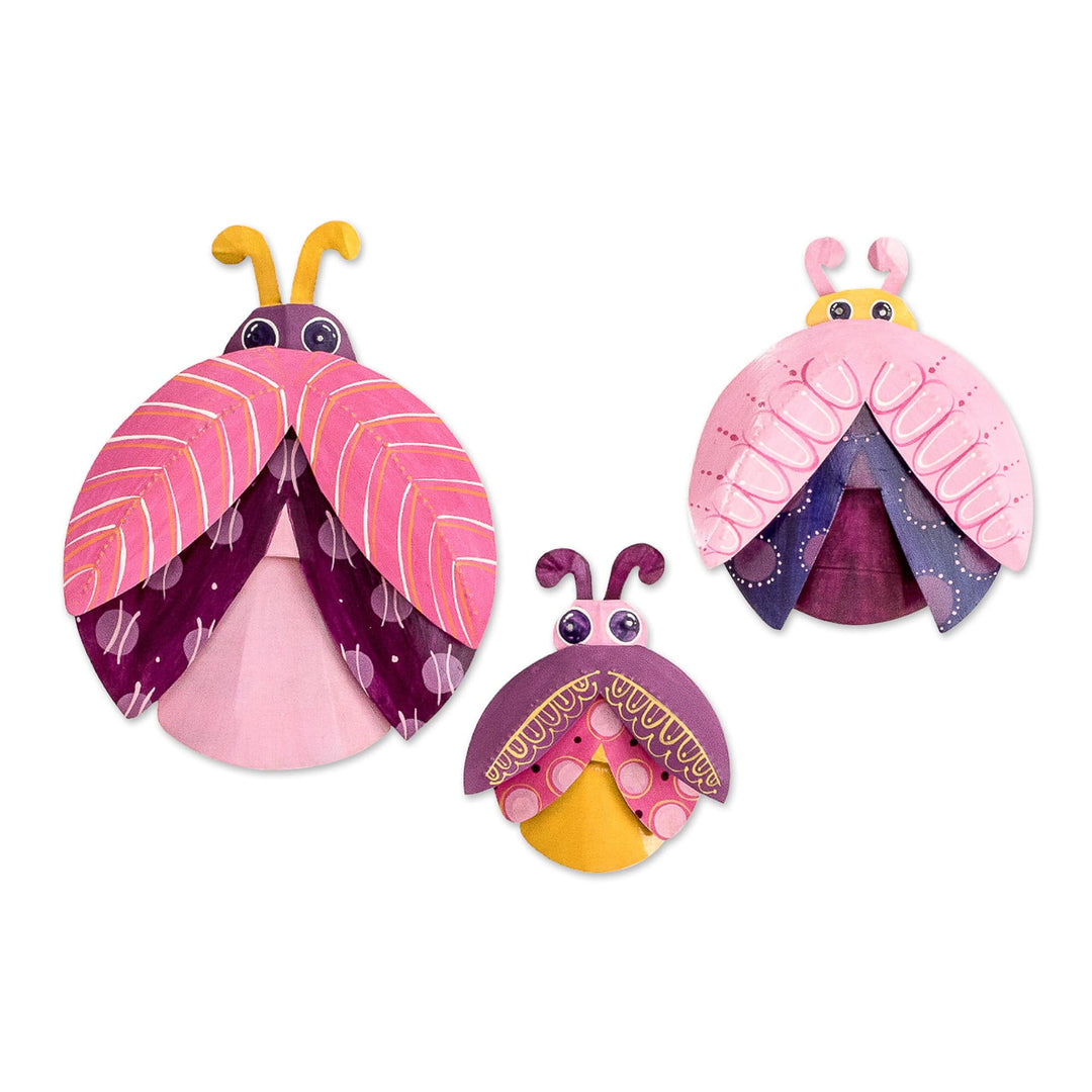 Set of 3 Hand-Painted Pink Ladybug Steel Wall Art - Dulcet Union