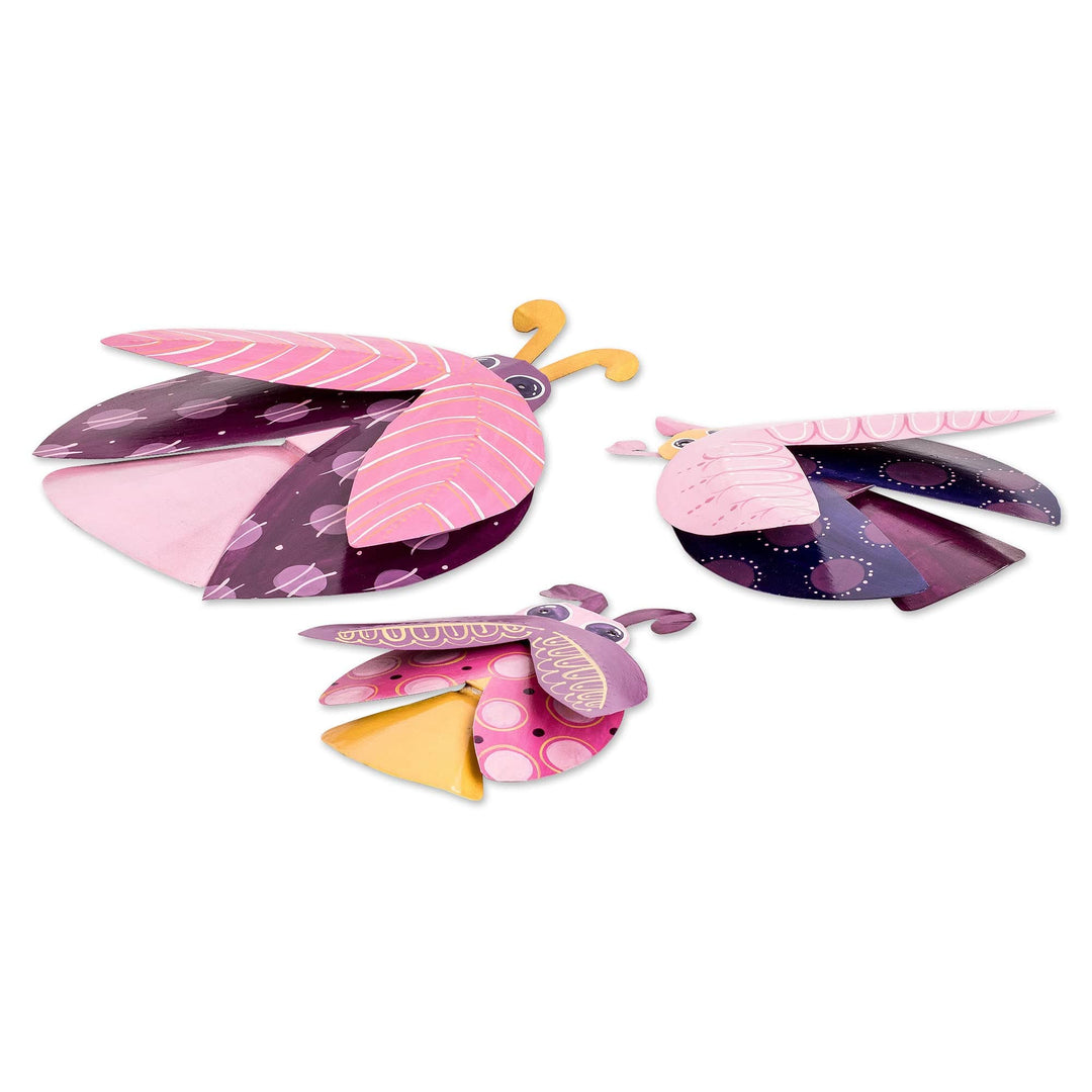 Set of 3 Hand-Painted Pink Ladybug Steel Wall Art - Dulcet Union