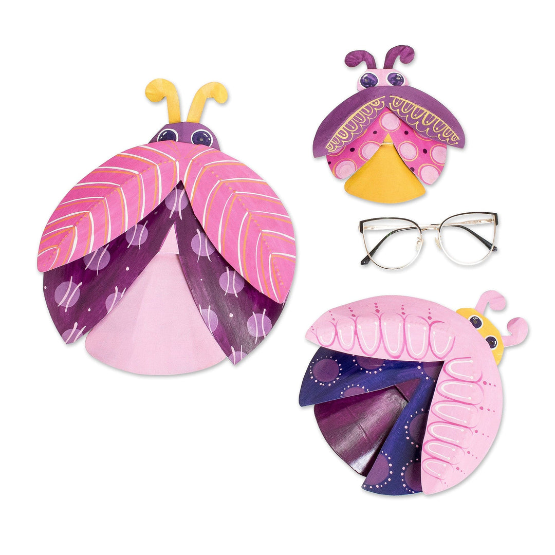 Set of 3 Hand-Painted Pink Ladybug Steel Wall Art - Dulcet Union