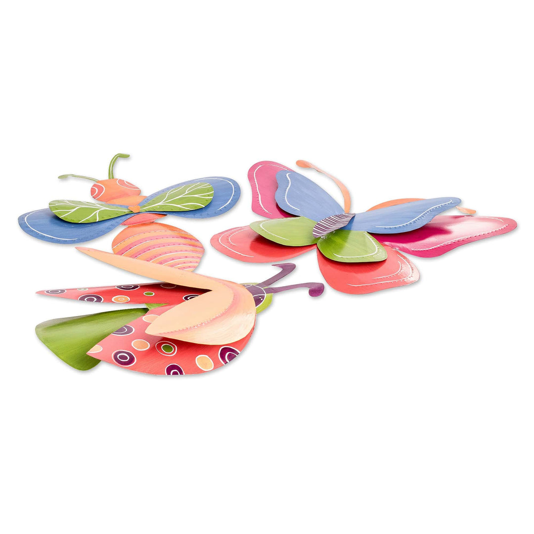 Set of 3 Whimsical Hand-Painted Colorful Steel Wall Art - Buggy Fantasy
