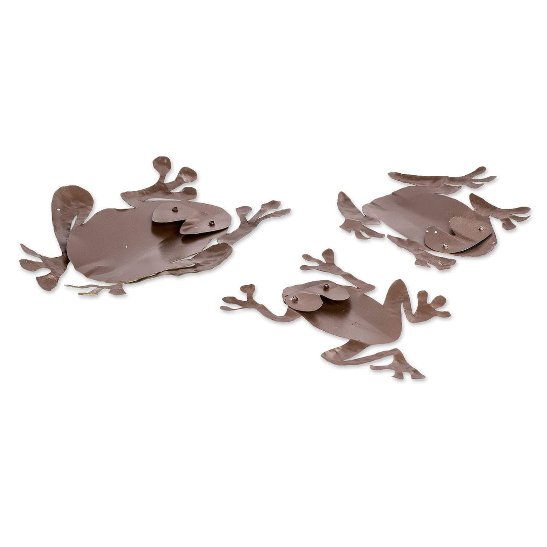 Set of 3 Hand-Painted Colorful Frog-Shaped Steel Wall Art - Tropical Leaps