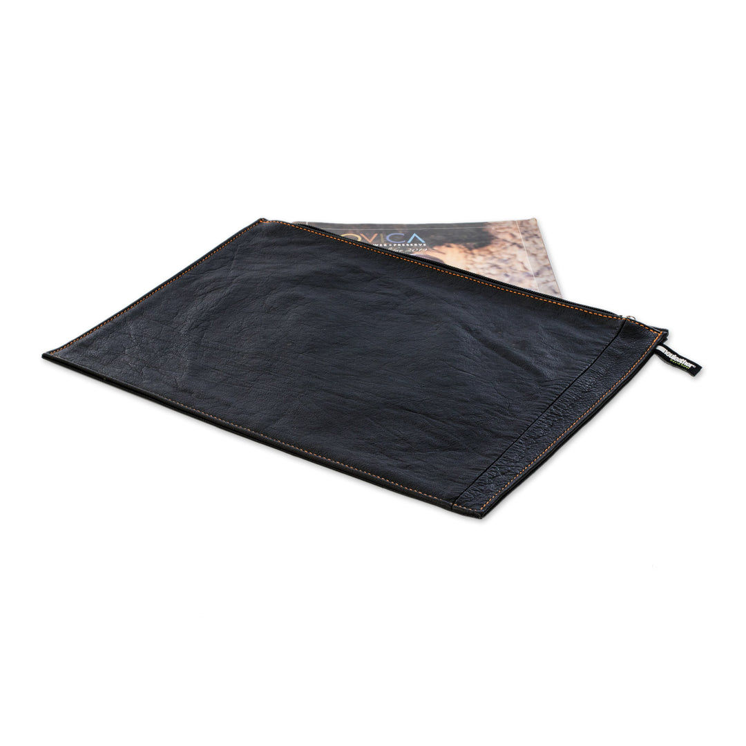 100% Recycled Leather Cosmetic Bag with Zippered Closure - Refined Space