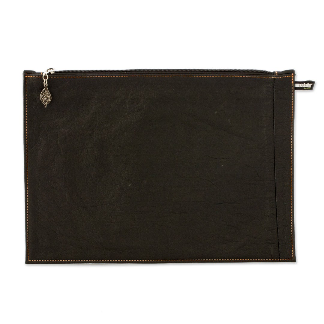 100% Recycled Leather Cosmetic Bag with Zippered Closure - Refined Space
