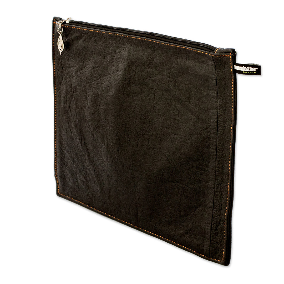100% Recycled Leather Cosmetic Bag with Zippered Closure - Refined Space