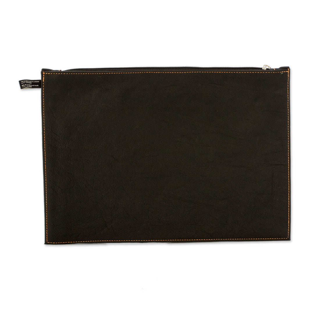 100% Recycled Leather Cosmetic Bag with Zippered Closure - Refined Space