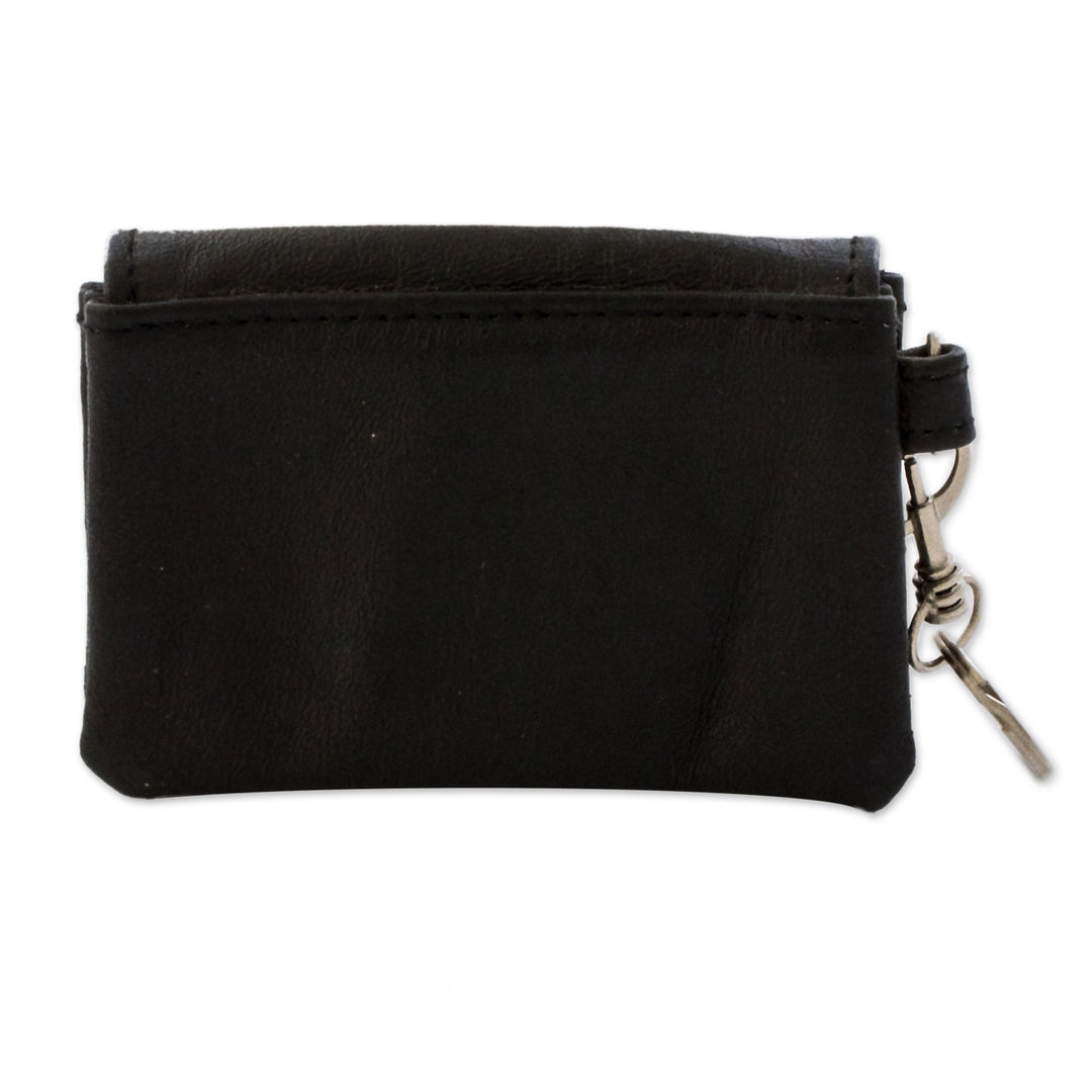 Eco-Friendly Black Leather Coin Purse with Snap Closure - Comfortable Prosperity