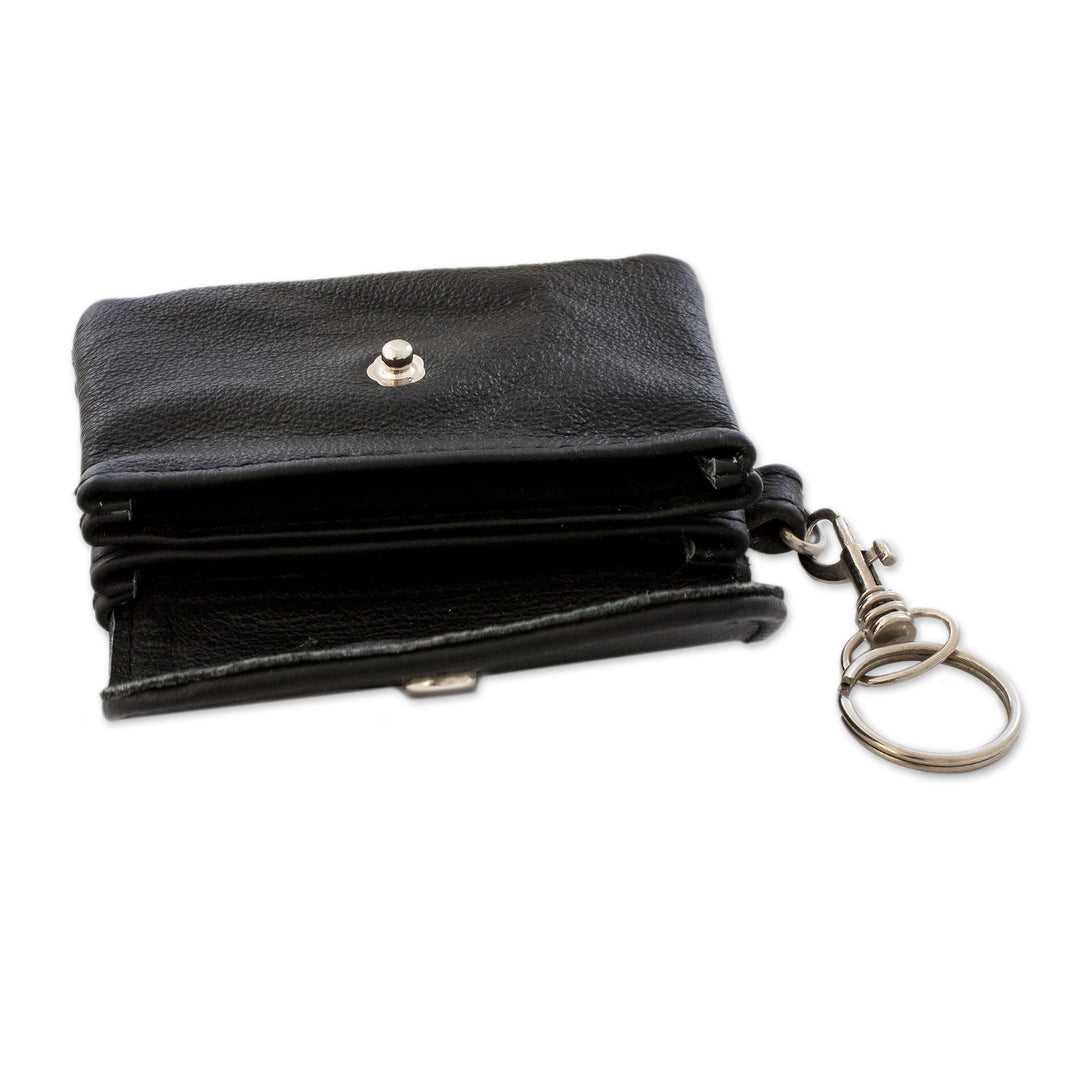 Eco-Friendly Black Leather Coin Purse with Snap Closure - Comfortable Prosperity