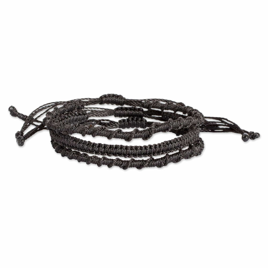 Set of 3 Black Macrame Friendship Bracelets from El Salvador - Nocturnal Vibes