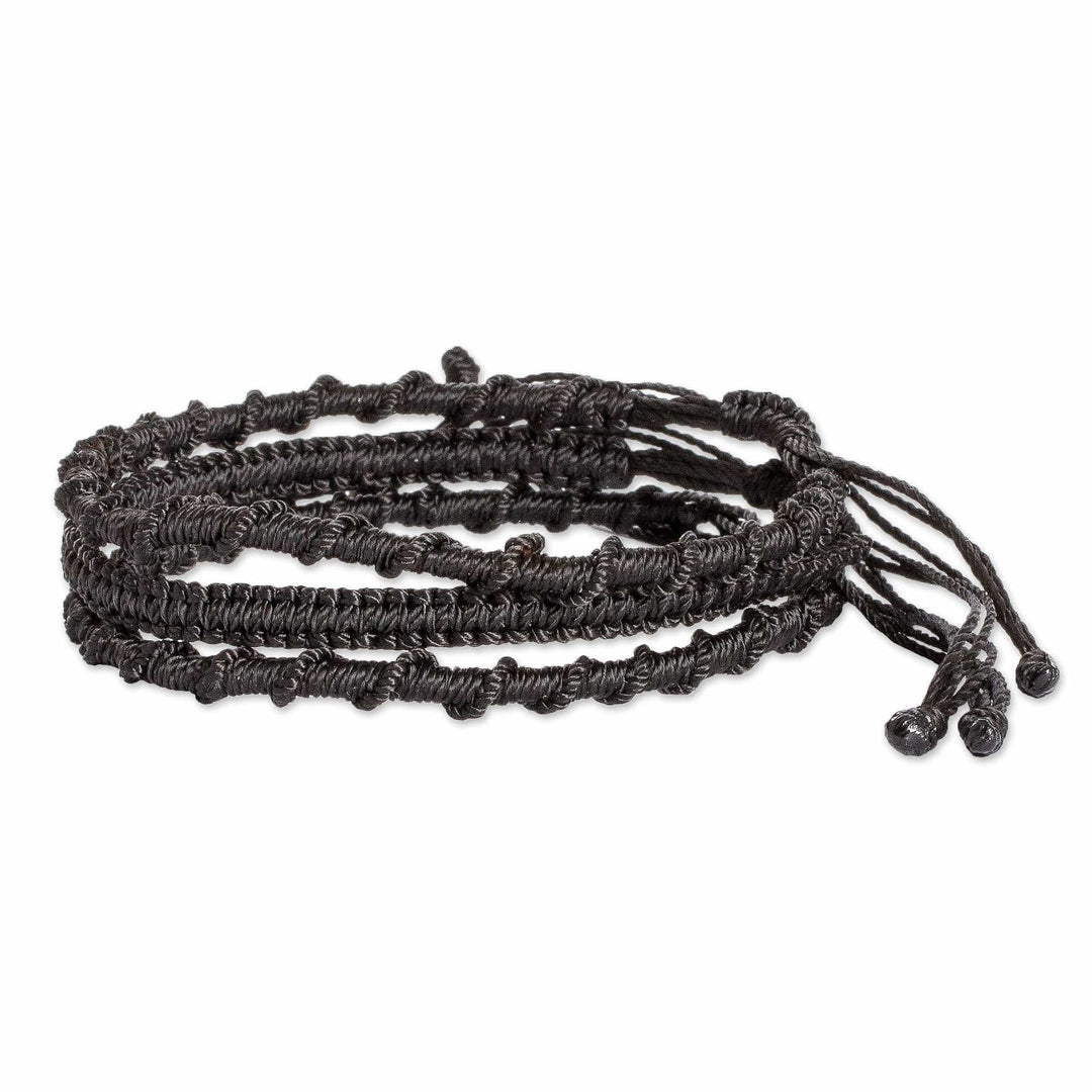 Set of 3 Black Macrame Friendship Bracelets from El Salvador - Nocturnal Vibes