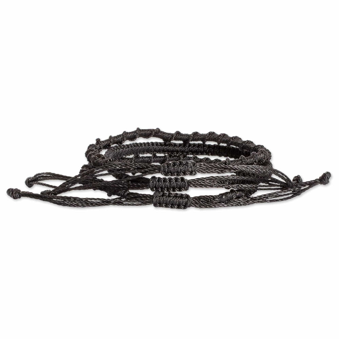 Set of 3 Black Macrame Friendship Bracelets from El Salvador - Nocturnal Vibes