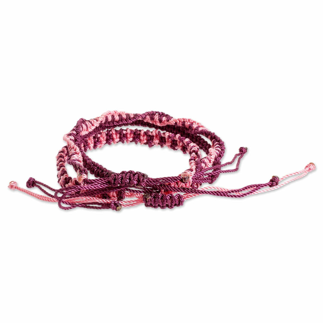 Set of 3 Macrame Friendship Bracelets in Burgundy and Pink - Burgundy and Rose