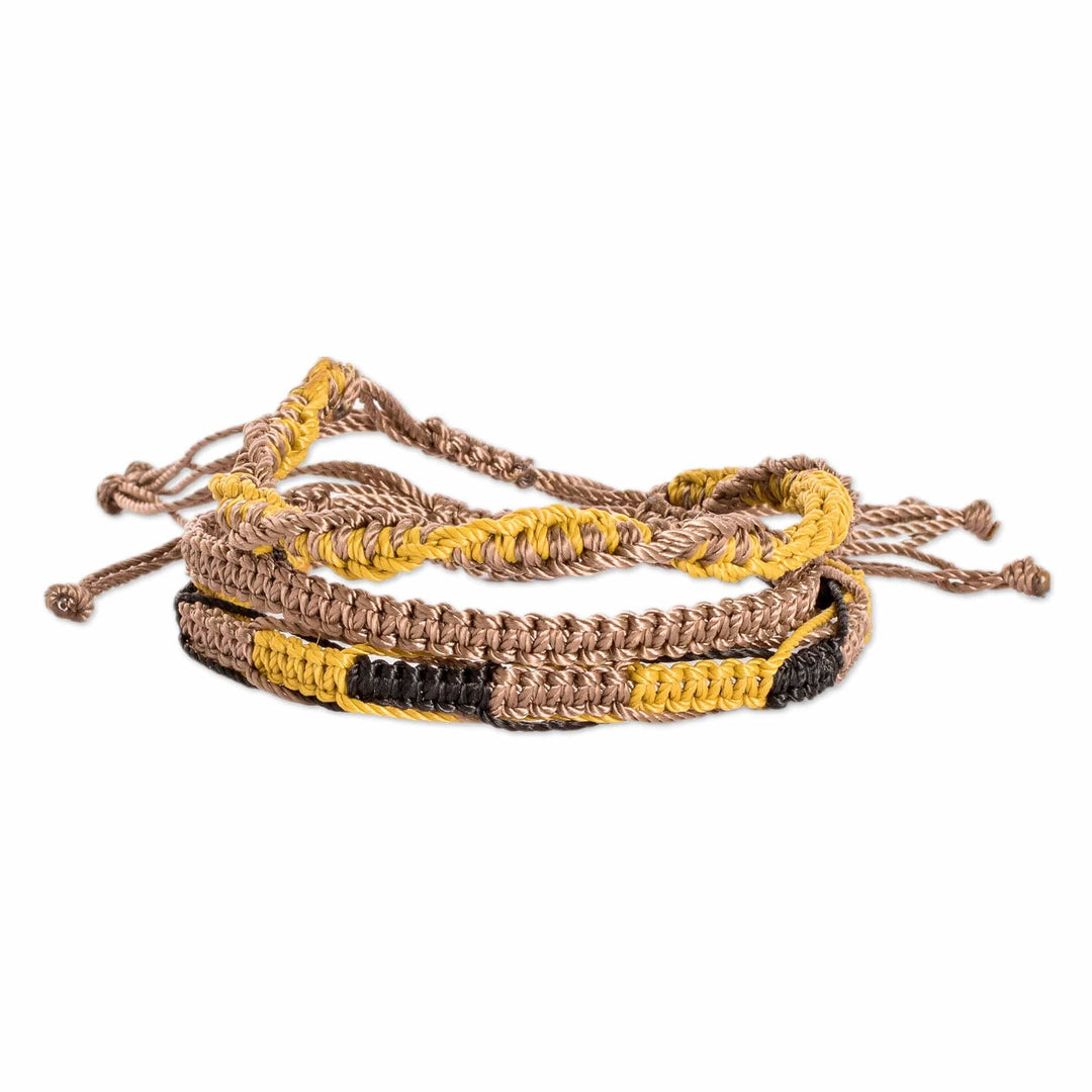 Set of 3 Yellow Brown and Black Macrame Friendship Bracelets - Summer Landscapes