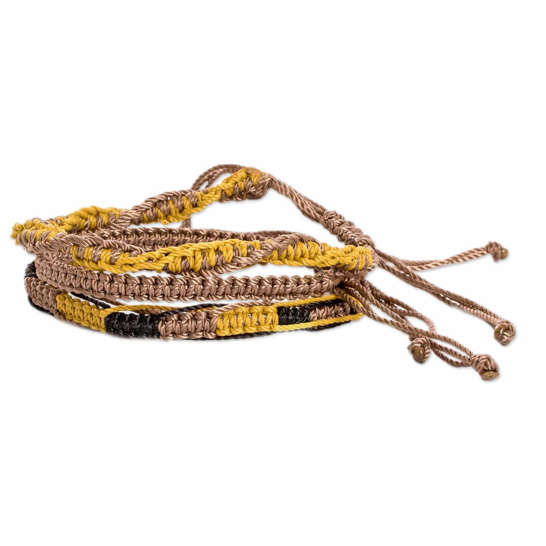 Set of 3 Yellow Brown and Black Macrame Friendship Bracelets - Summer Landscapes