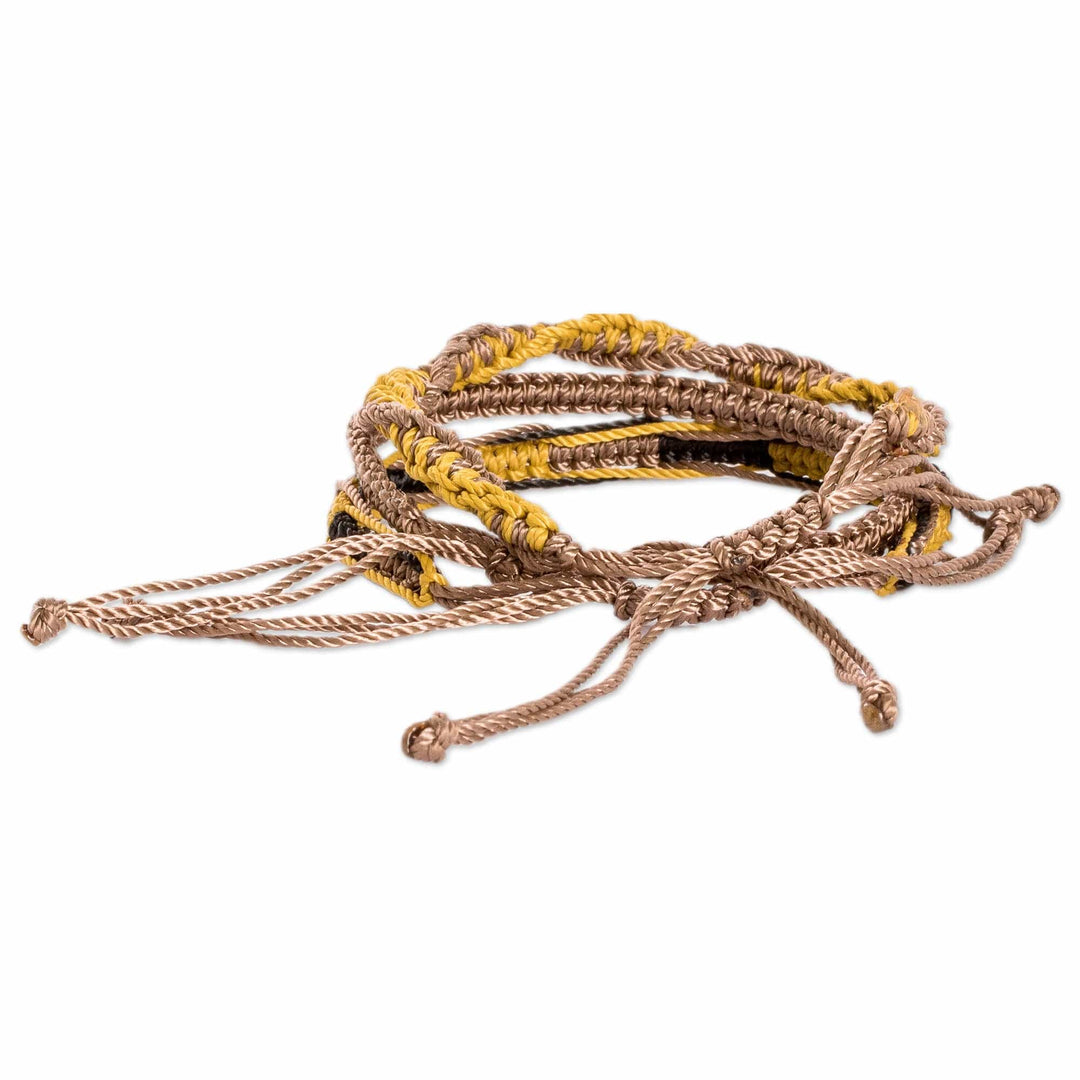 Set of 3 Yellow Brown and Black Macrame Friendship Bracelets - Summer Landscapes